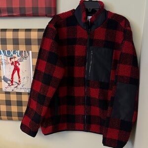 Sonoma Men’s Apres Ski Red Black Jacket Shacket L Coat Large Buffalo Plaid